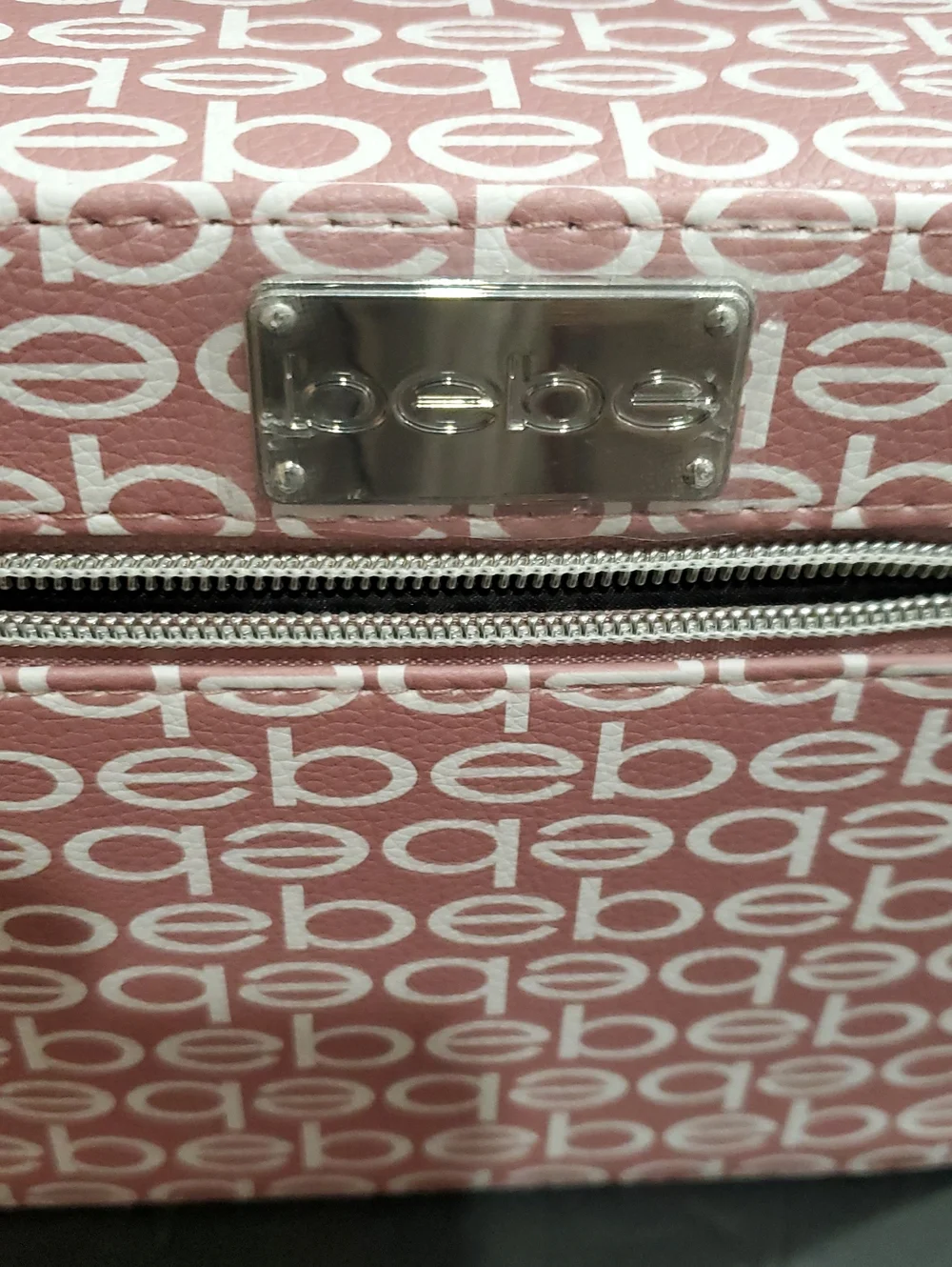 Bebe pink rose blush Bebe white monogram medium cosmetics beauty hard train case